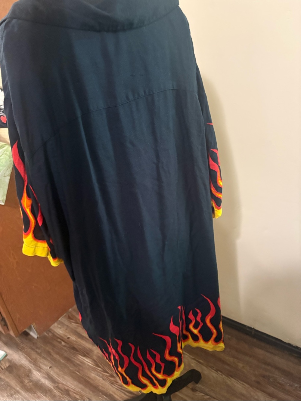 Men's Black Button-Down Shirt with Red & Yellow Flame Print - Picture 2 of 3